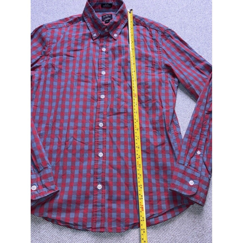 J.Crew "Flex Washed" Slim Untucked Gingham Shirt - Mens Size S - Red And Blue - Picture 4 of 8